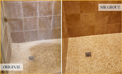 Before and After Picture of a Stone Shower Cleaning and Sealing Service