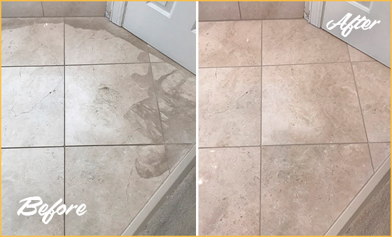 Picture of Etched Stone Floor Before and After Honing Service