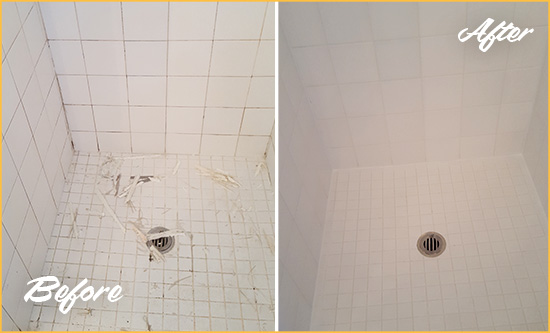 Before and After Picture of a Felton Bathroom Re-Caulked To Repair Damaged Caulking