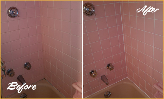 Before and After Picture of a South Bethany Bathtub Caulked to Eliminate Mold