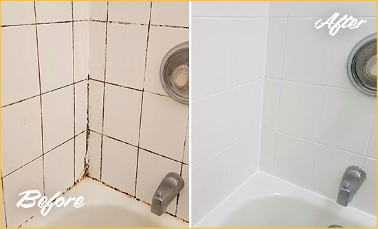 Before and After Picture of a Bethel Tub Caulked to Remove and Avoid Mold