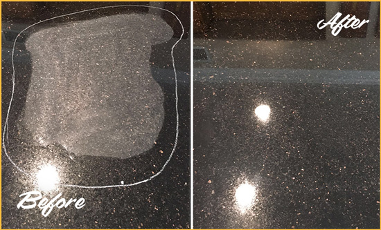 Before and After Picture of a Clarksville Granite Stone Countertop Polished to Remove Scratches