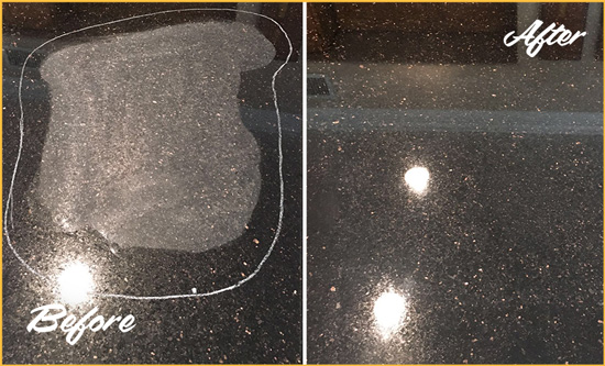 Before and After Picture of a Henlopen Acres Granite Stone Countertop Polished to Remove Scratches