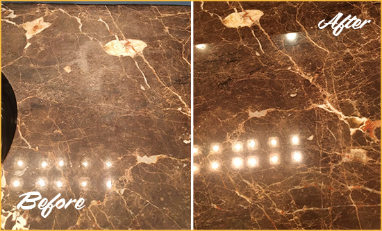 Before and After Picture of a Dagsboro Marble Stone Countertop Polished to Eliminate Stains