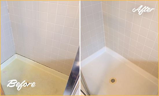 Before and After Picture of a Ellendale Shower Sealed to Remove and Protect Against Mold