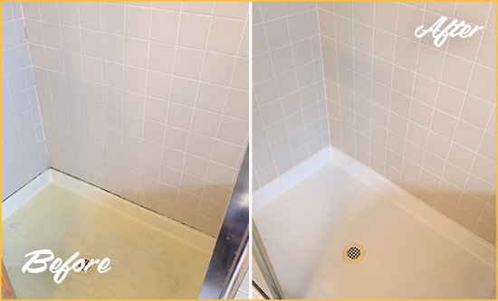 Before and After Picture of a Bethel Shower Sealed to Remove and Protect Against Mold