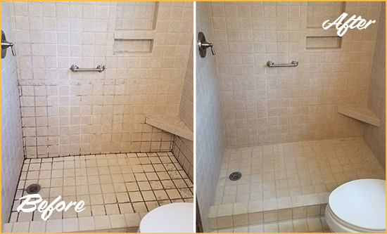 Before and After Picture of a South Bethany Shower Grout Cleaned to Remove Mold