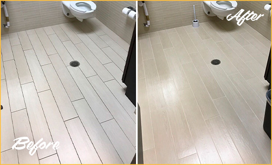 Before and After Picture of a South Bethany Office Restroom's Grout Cleaned to Remove Dirt