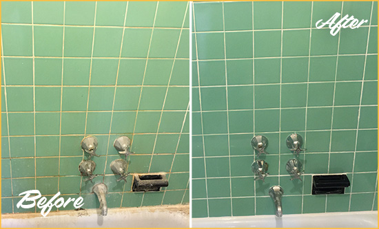 Before and After Picture of a Bethany Beach Bath Tub Grout Sealed to Avoid Water Damage