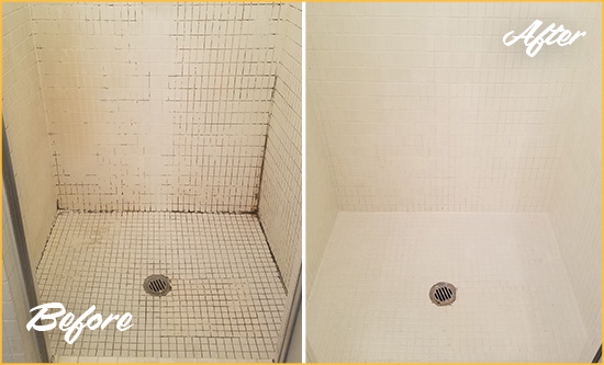 Before and After Picture of a Rehoboth Beach Bathroom Grout Sealed to Remove Mold