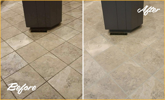 Before and After Picture of a Dagsboro Kitchen Floor Grout Sealed to Remove Stains