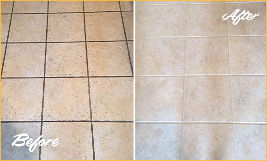 Before and After Picture of a Ocean View Ceramic Floor Cleaned to Remove Soil