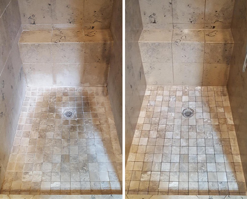 Shower Before and After a Stone Cleaning in Bethany Beach, DE