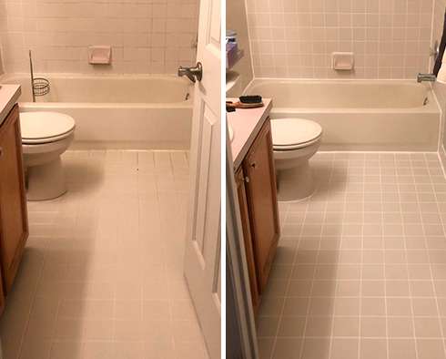Bathroom Before and After a Grout Sealing in Milford, DE