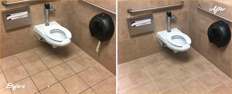 Restroom Floor and Walls Before and After a Grout Cleaning in Georgetown