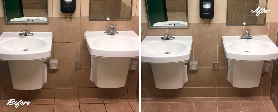 Public Restroom Before and After a Grout Cleaning in Georgetown