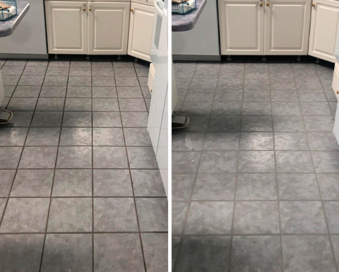Kitchen Floor Before and After a Service from Our Tile and Grout Cleaners in Rehoboth Beach