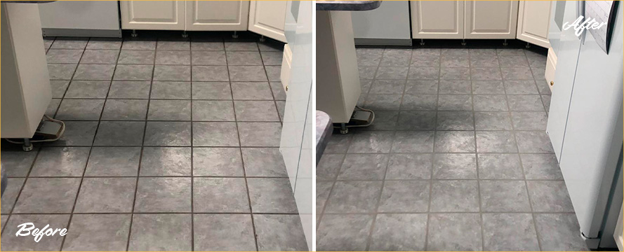 Kitchen Floor Before and After a Service from Our Tile and Grout Cleaners in Rehoboth Beach