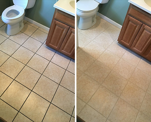 Bathroom Floor Before and After a Grout Sealing in Greenwood