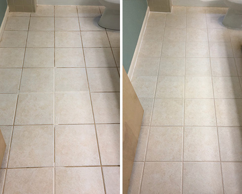 Bathroom Floor Before and After a Grout Sealing in Dover