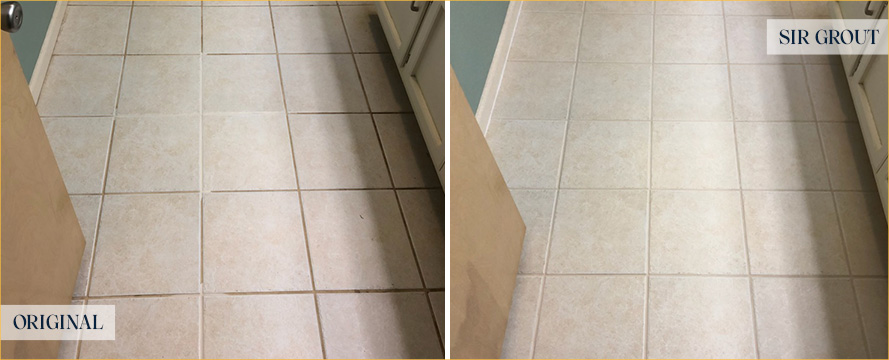 Bathroom Floor Before and After a Grout Sealing in Dover