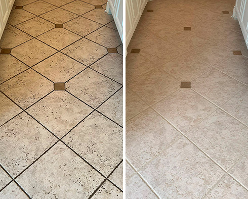 Kitchen Floor Before and After a Grout Cleaning in Millsboro