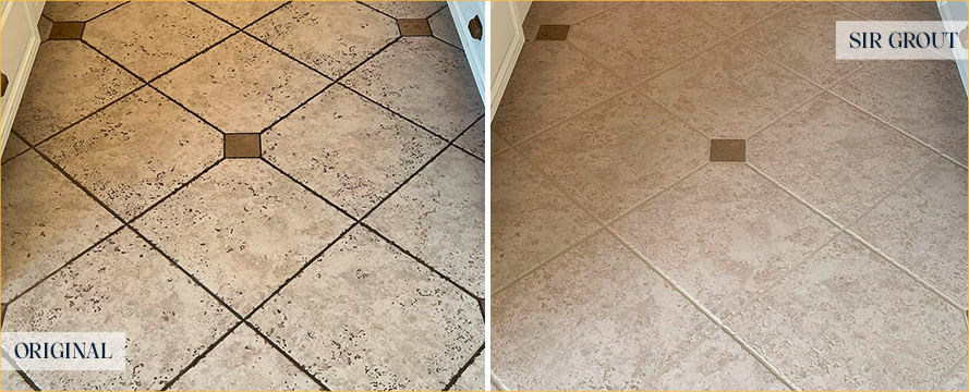 Kitchen Floor Before and After a Grout Cleaning in Millsboro