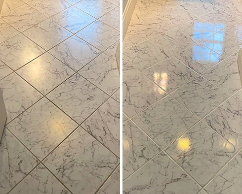 Ceramic Tile Floor Before and After a Grout Cleaning in Bethany Beach