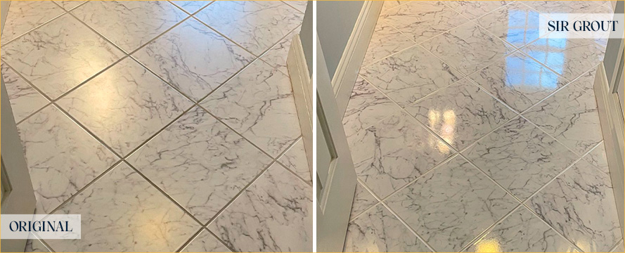 Ceramic Tile Floor Before and After a Grout Cleaning in Bethany Beach