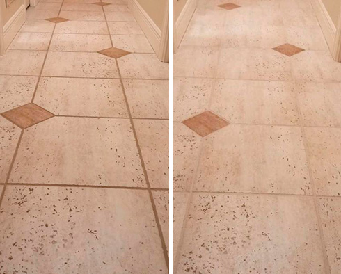Tile Floor Before and After a Grout Sealing in Farmington