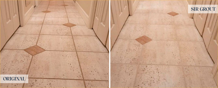 Tile Floor Before and After a Grout Sealing in Farmington
