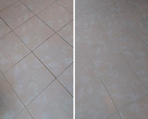 Tile Floor Before and After a Grout Cleaning in Bethany Beach