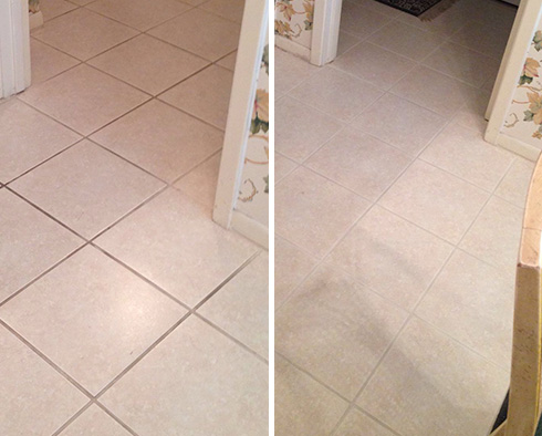 Tile Floor Before and After a Grout Sealing in Delmar