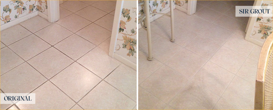 Tile Floor Before and After a Grout Sealing in Delmar