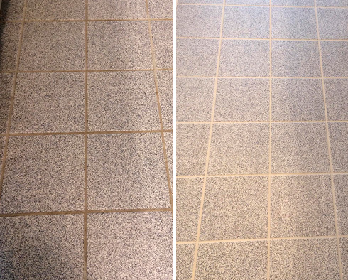 Tile Floor Before and After a Grout Cleaning in Selbyville