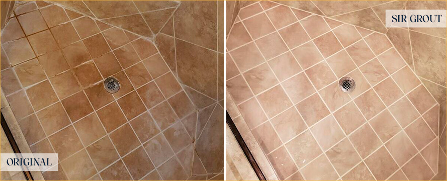 Travertine Shower Before and After a Stone Cleaning in Farmington