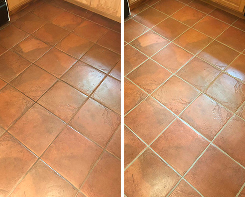 Kitchen Floor Before and After a Grout Sealing in Bethany Beach