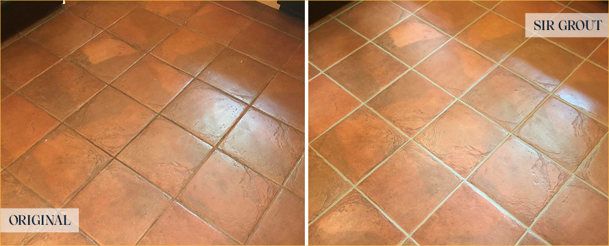 Kitchen Floor Before and After a Grout Sealing in Bethany Beach
