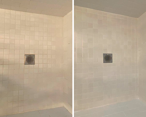 Shower Floor Before and After a Grout Sealing in Milton