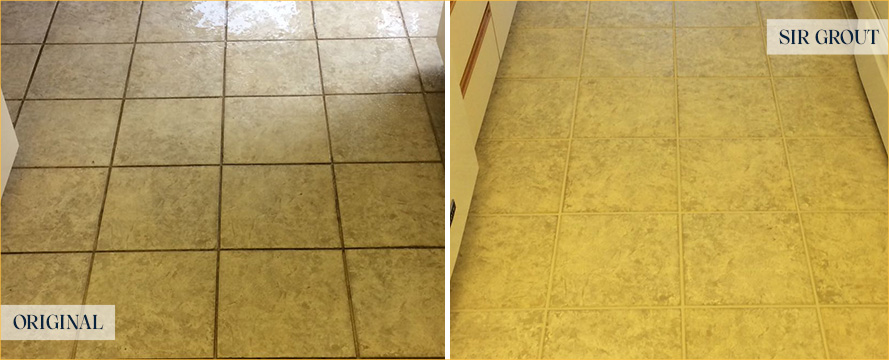 Tile Floor Before and After a Grout Cleaning in Georgetown