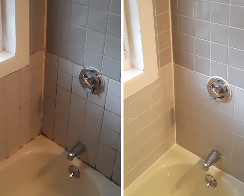 Shower Stall Before and After a Tile Cleaning in Bethany Beach