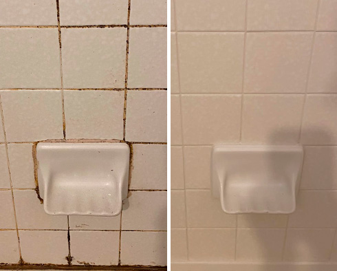 Shower Wall Before and After a Service from Our Tile and Grout Cleaners in Millsboro