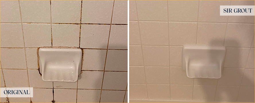 Shower Wall Before and After a Service from Our Tile and Grout Cleaners in Millsboro