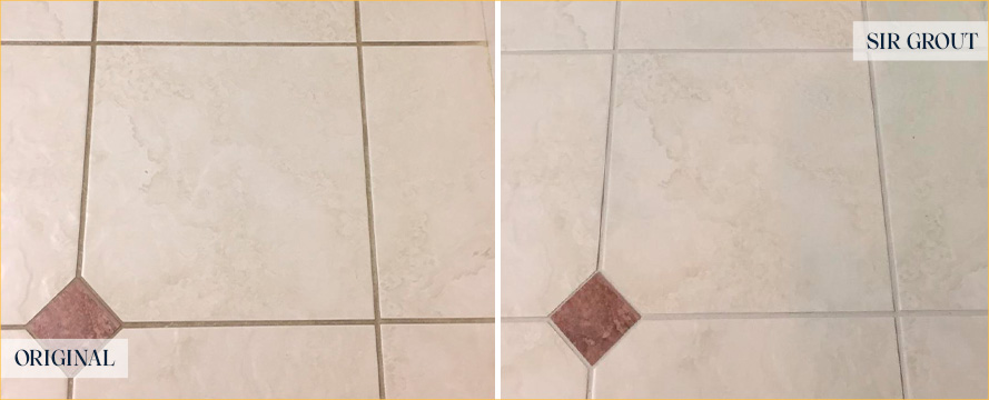 Tile Floor Before and After a Grout Sealing in Frankford