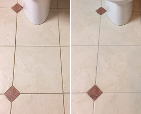 Tile Floor Before and After a Grout Sealing in Frankford