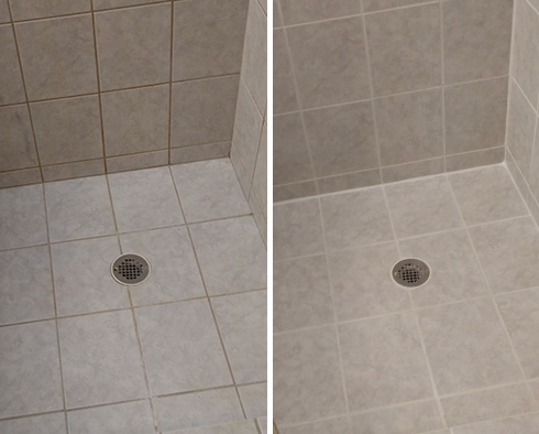 Shower Floor Before and After a Grout Sealing in Lewes