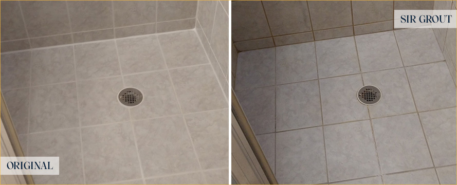 Shower Floor Before and After a Grout Sealing in Lewes