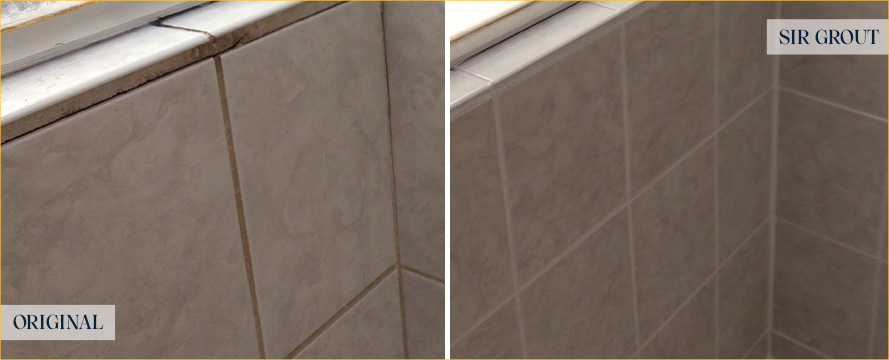 Shower Walls and Seams Before and After a Grout Sealing in Lewes