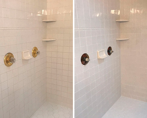 Tile Shower Before and After a Grout Sealing in Dover