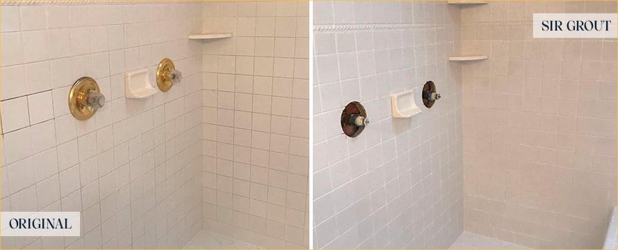Tile Shower Before and After a Grout Sealing in Dover